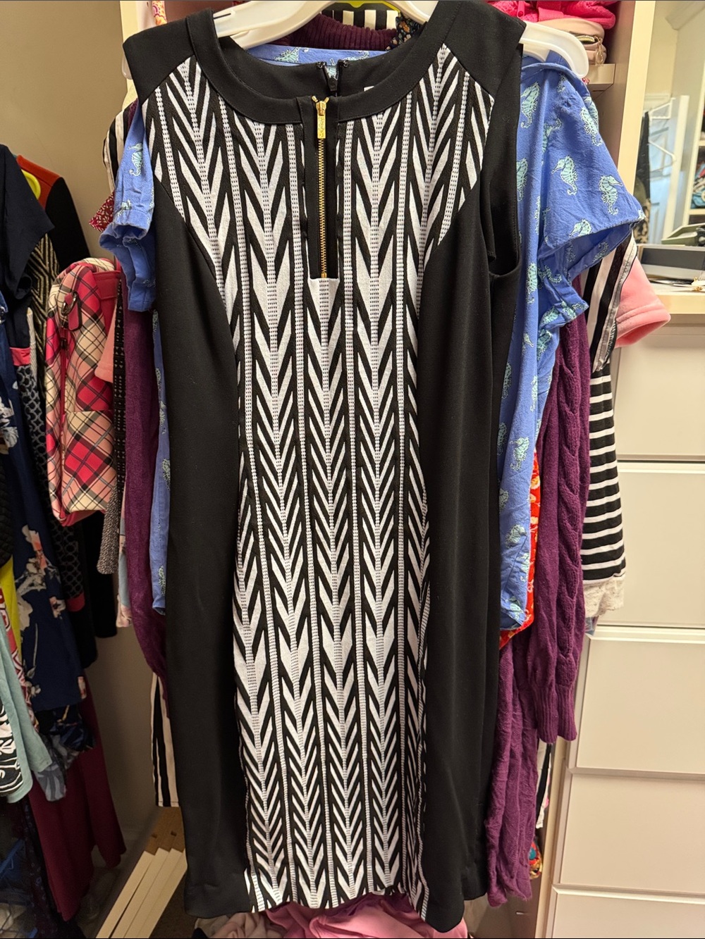 NWOT Calvin Klein white and black zigzag work dress